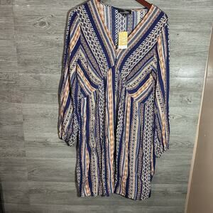 Suzanne Betro Boho V Neck Neck Lightweight Dress Size Large NWT